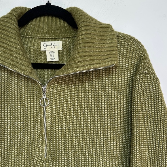 Jessica Simpson | Olive Green Half Zip Rib Knit Cropped Sweater Size XL - Picture 2 of 9